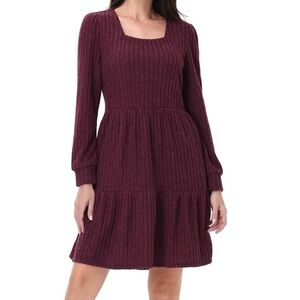 Elegant Frye Women's Ribbed Dress, Dark Red, XL (16-18) - NWT